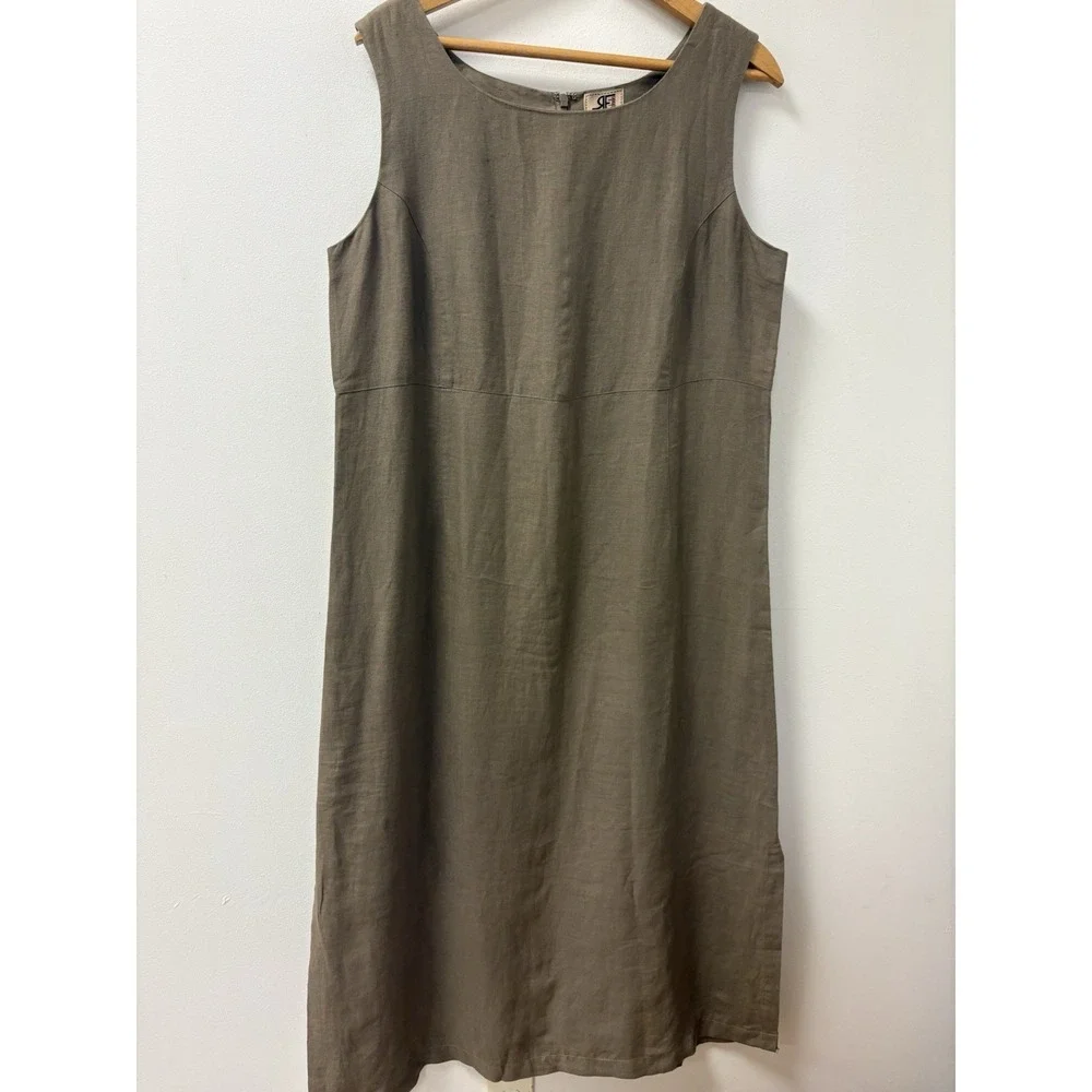 VTG Rafaella Dress Sz 10 100%Linen Tan/Beige Sleeveless Buttons Midi Lagenlook - Picture 1 of 6